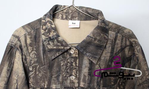 پیراهن کبریتی قهوهای طرحدار کنار دکمهای